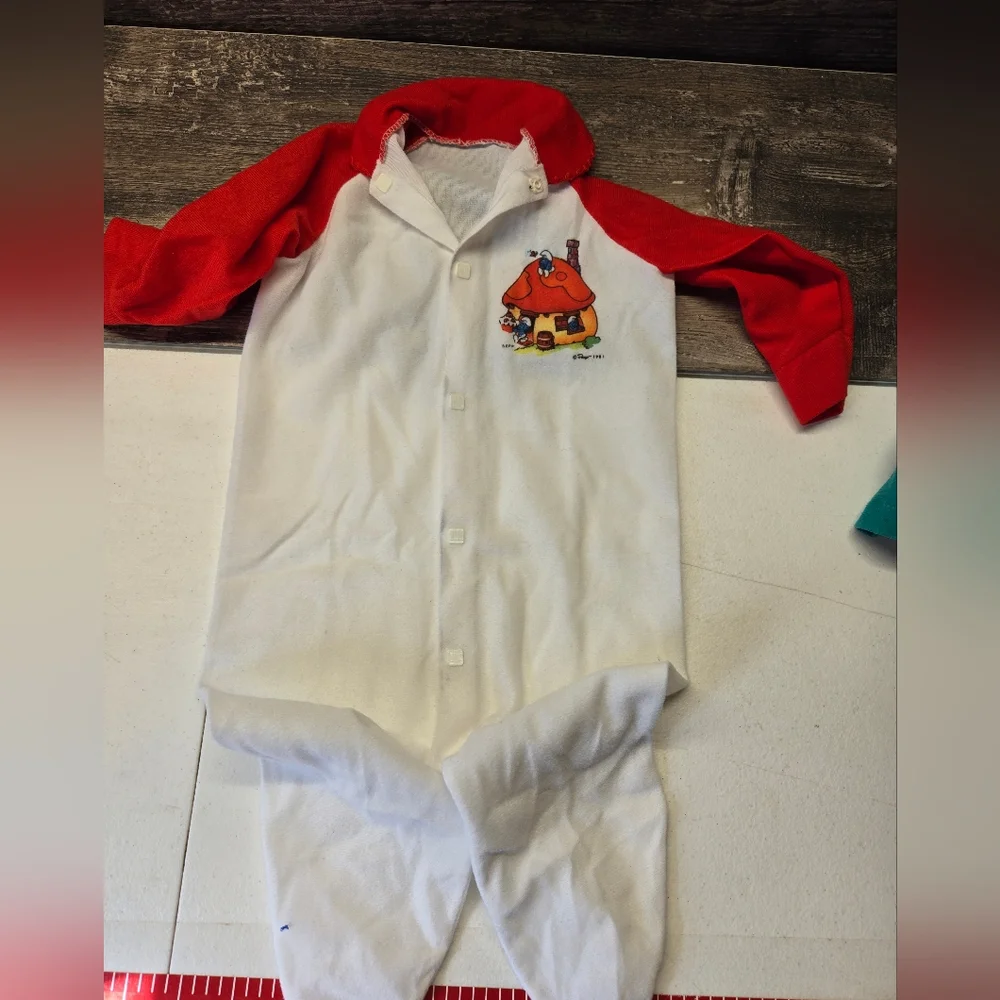 Vintage 1981 Smurf Newborn Baby Sleeper Unisex Smurfs Outfit‎ Baby Gift
